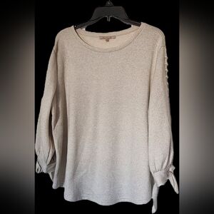 Cream Long Sleeve Sweater with Pearl Button Detail & Shimmer